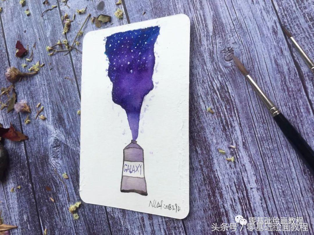 水彩颜料画星空简单版鲸鱼,固体水彩颜料教程星空