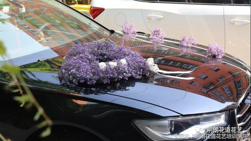 黑色主婚车花艺装饰,中国风婚车花艺教程