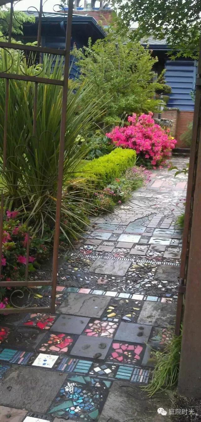 庭院小路台阶铺装效果图,马赛克庭院铺装