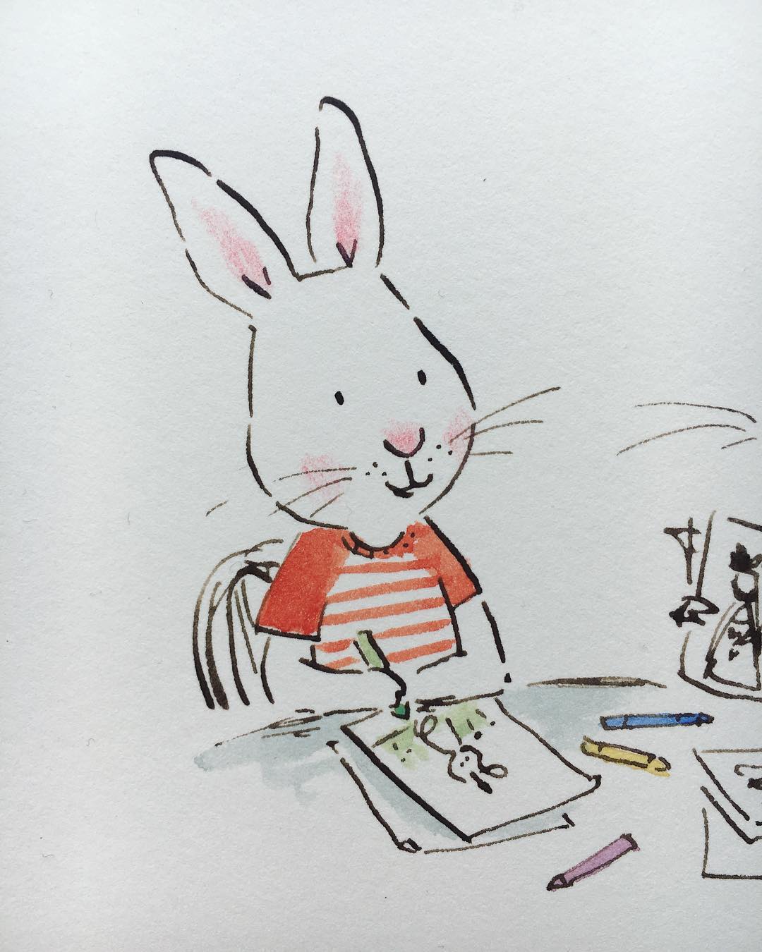 水彩可爱小兔简笔画,兔子简笔画水彩画