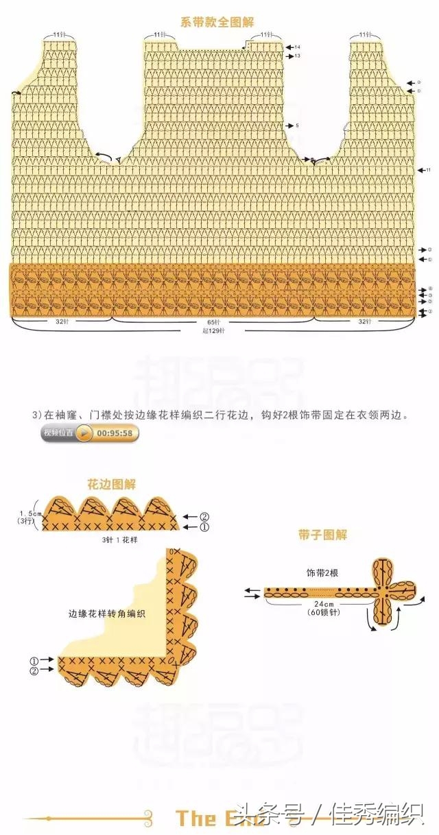 钩婴儿背心双色,0-6个月婴儿背心钩织教程