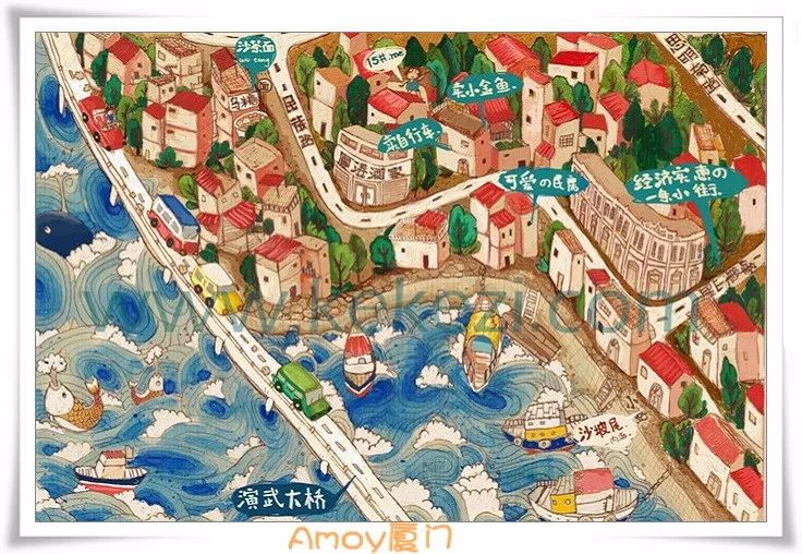厦门旅游地图手绘简图,厦门集美手绘地图
