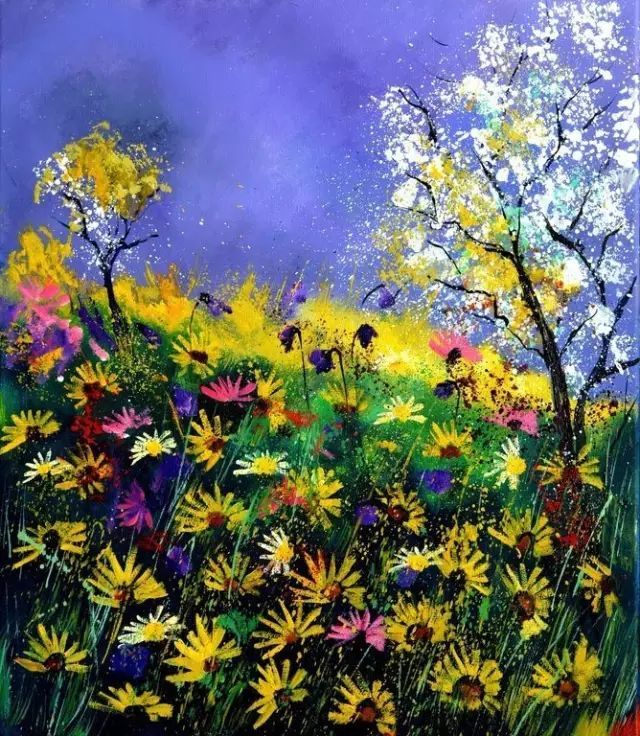 诗意油彩让人沉醉的蓝色矢车菊