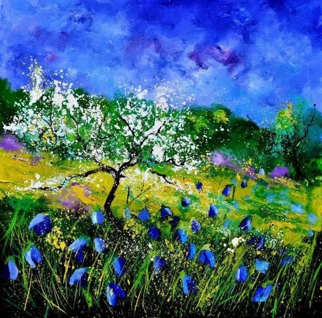 诗意油彩让人沉醉的蓝色矢车菊