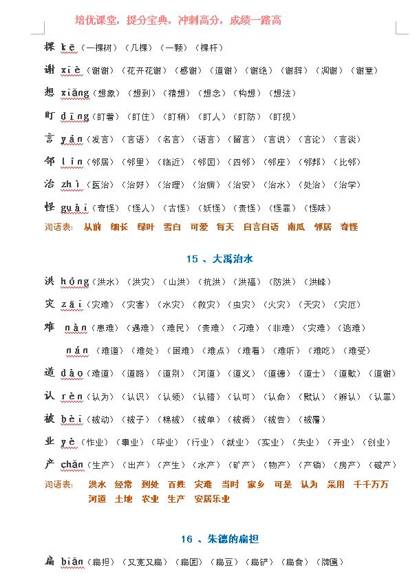 二年级下册生字表组词,人教版小学二年级语文生字表组词