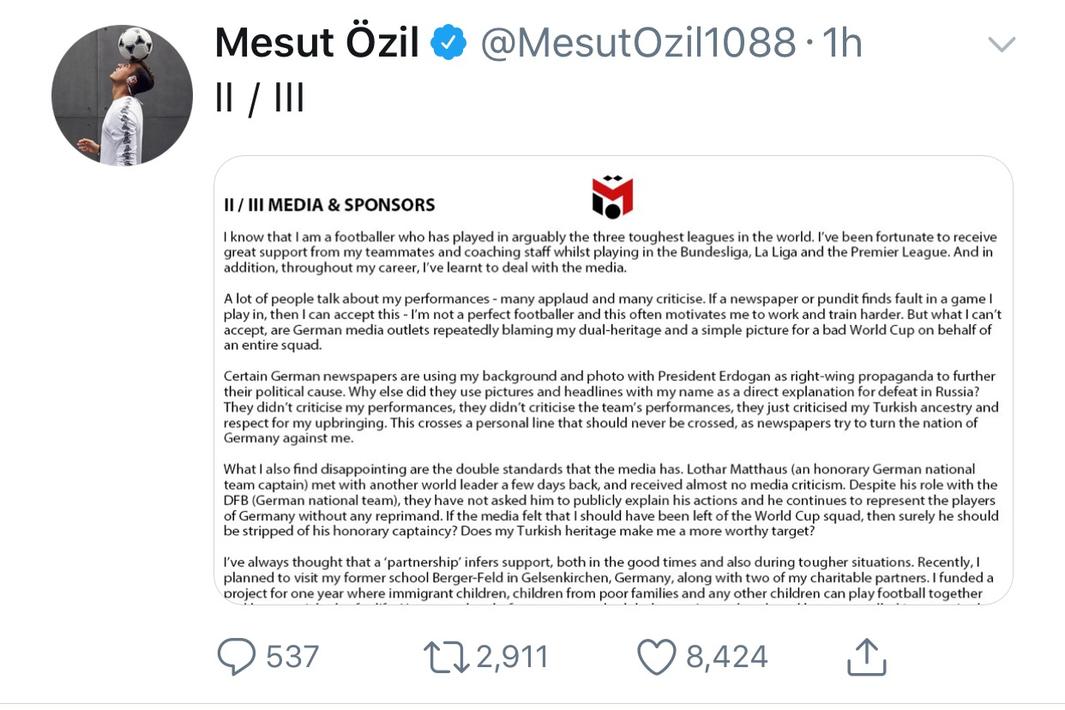 拥有土耳其血统的厄齐尔,厄齐尔还在德国国家队吗