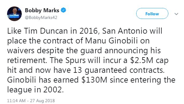 马努吉诺比利退役帕克致辞,马努评价詹姆斯