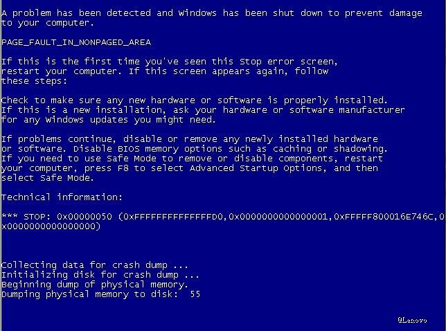 电脑蓝屏问题：主机工作过程中蓝屏，报错代码为0X00000050