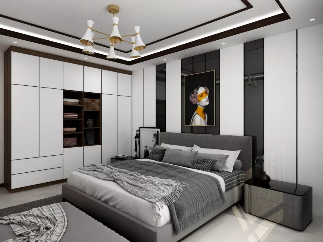 床头背景墙用墙布贴搭配效果图,床头背景墙有造型怎么刷乳胶漆