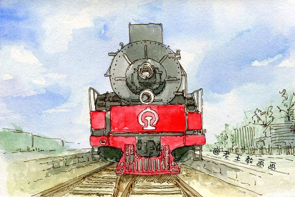 怎么画火车头水彩,写生水彩火车头