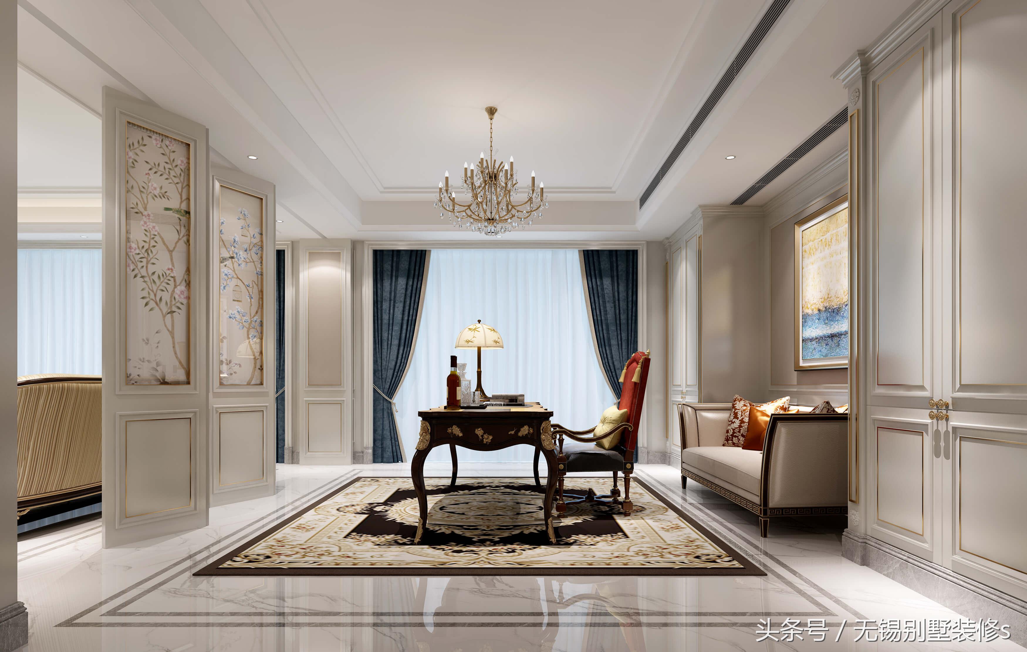 别墅法式轻奢风格效果图,法式别墅装修设计案例