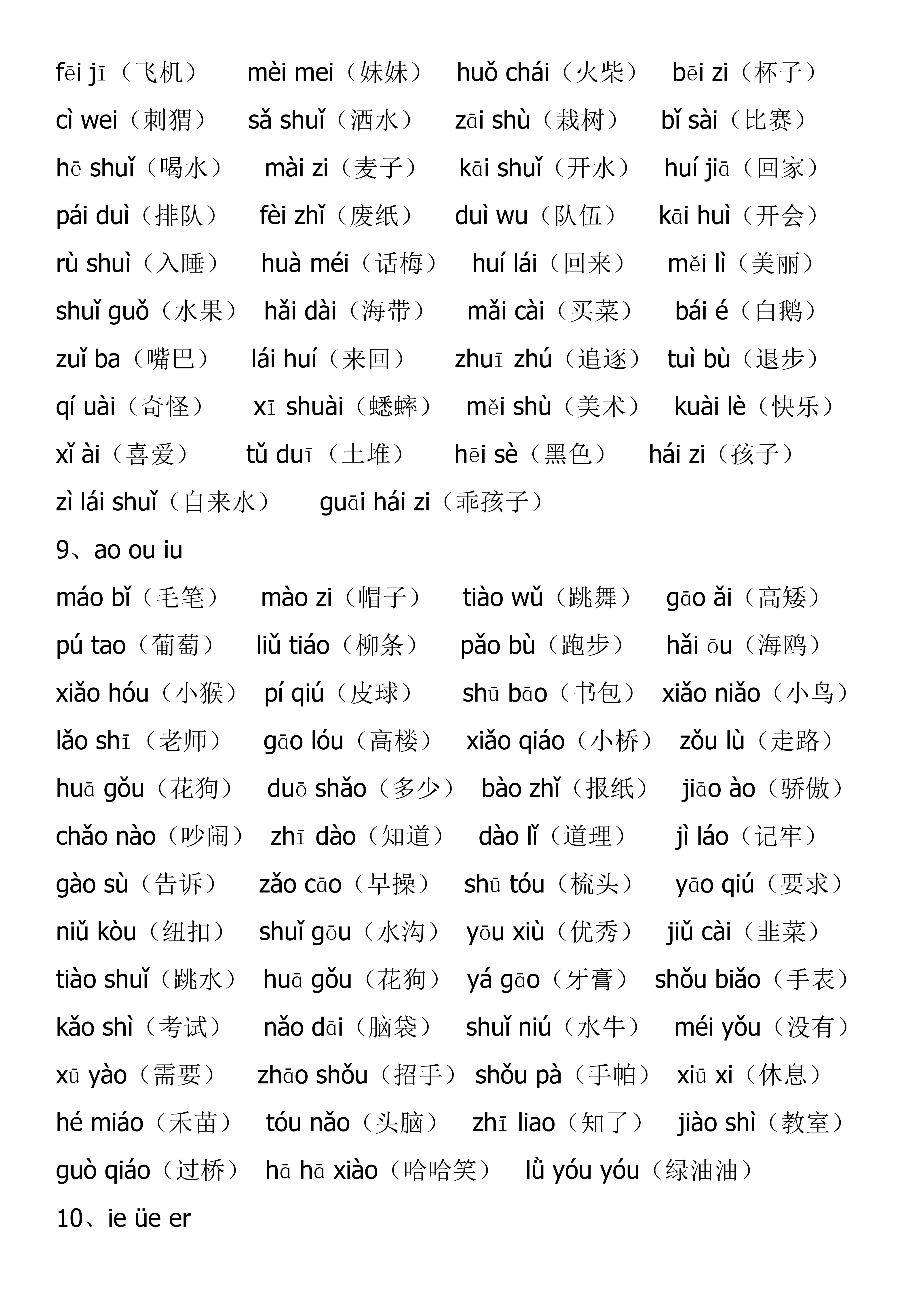 一年级拼音声母韵母整体认读音节,一年级拼音整体认读音节有哪些