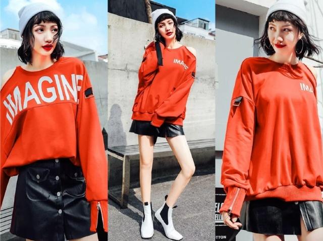 高端中长款卫衣搭配靴子,阔腿裤马丁短靴搭配宽松卫衣