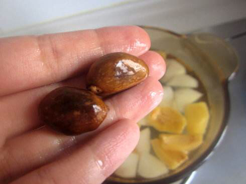 吃水果把核吞进去了,吃完芒果把核扔花盆里