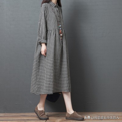 棉麻韩版宽松连衣裙120斤到220斤,180斤棉麻显瘦连衣裙时尚简洁大方
