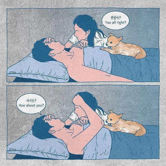 韩国插画师霸道总裁插画,韩国插画师笔下的情侣日常