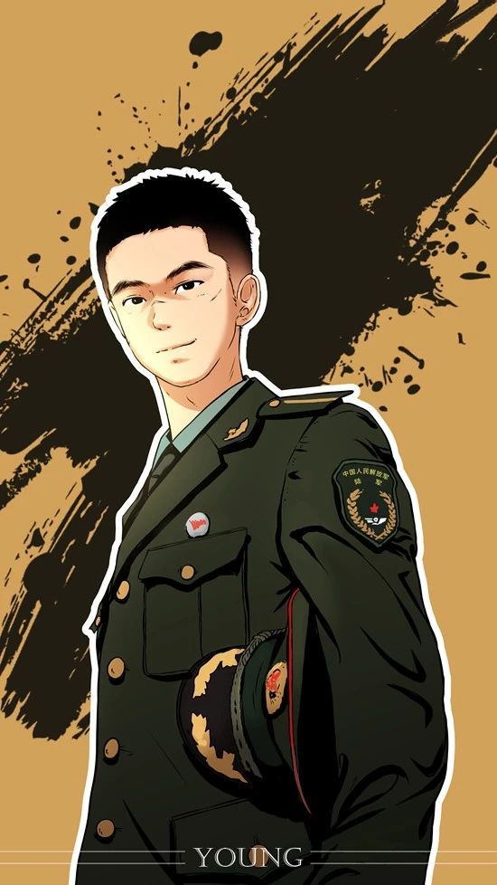 致边防军人的插画,军人和国旗插画