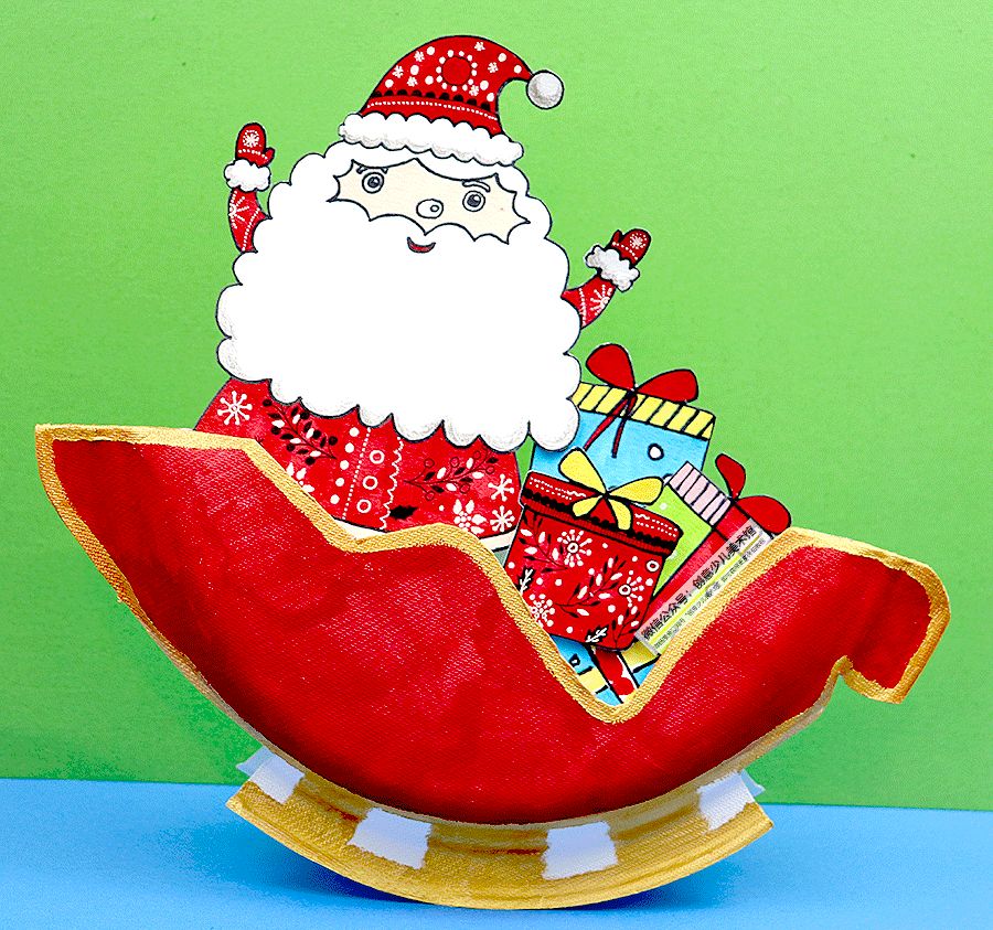 圣诞节手工教程有素材图,圣诞老人麋鹿雪橇立体手工