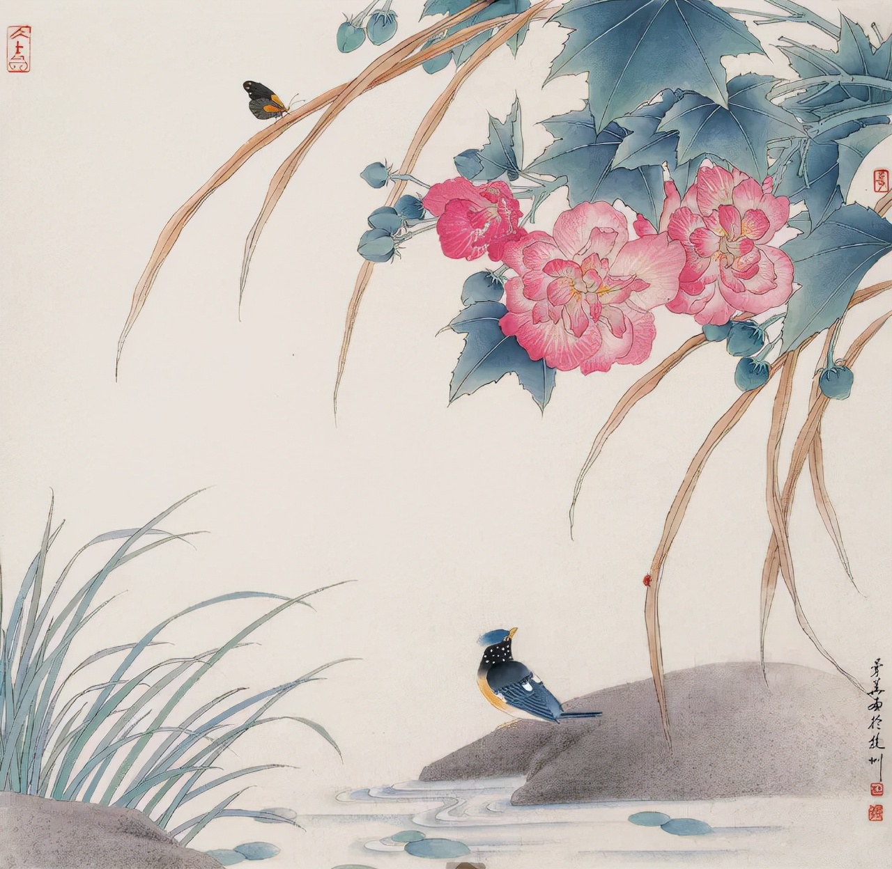 杜曼华美人蕉工笔画,淡雅空灵杜曼华工笔花鸟作品40幅