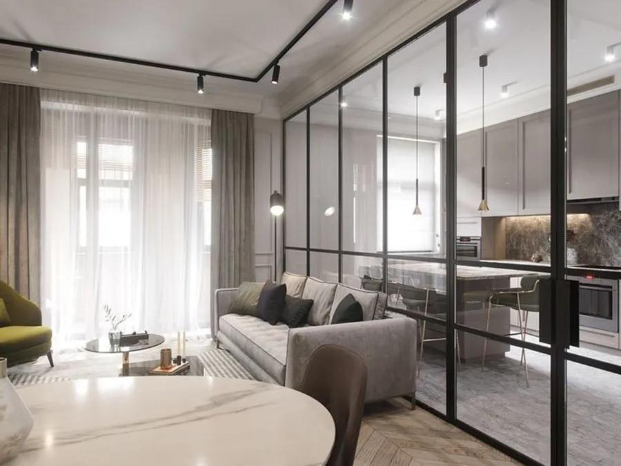 开放式厨房三联动玻璃门,开放式厨房加装玻璃门