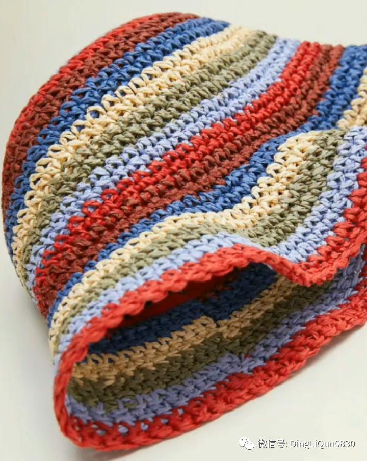拼色帽子花样钩织教程冰丝线,双色线搭配的帽子钩织教程