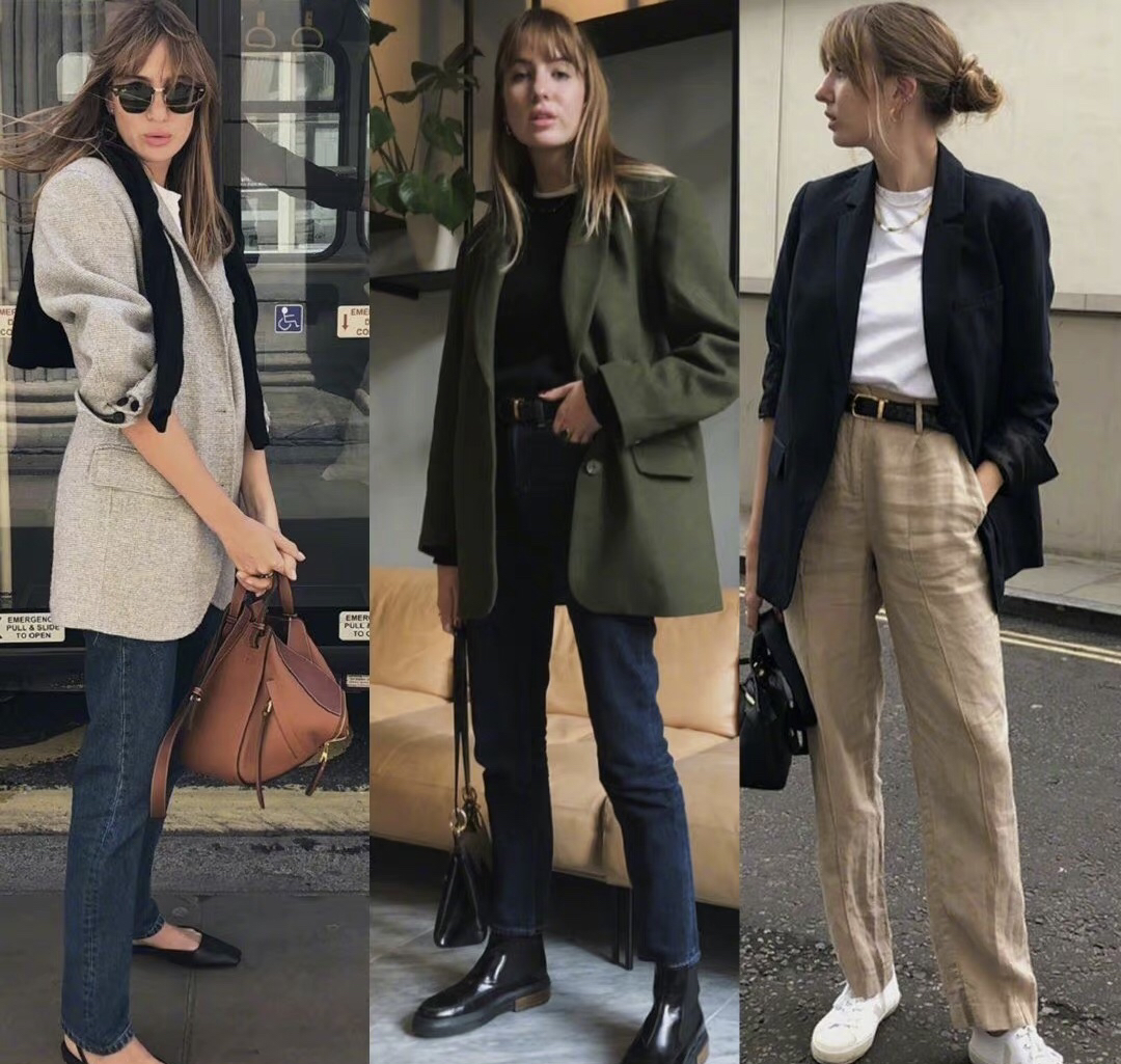 西装学着这样穿显得时髦又高级,过渡季西装这样搭不怕温差且时髦