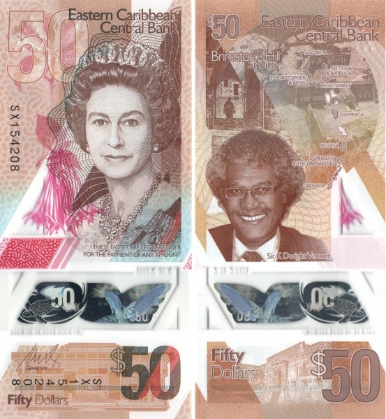 东加勒比央行40周年塑料钞,东加勒比银行50周年塑料钞