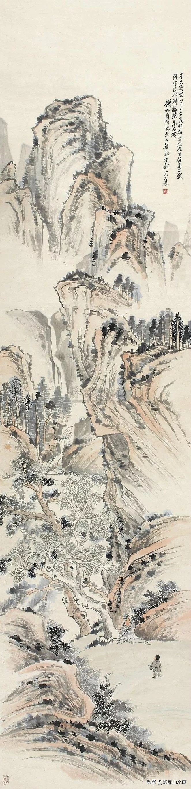 钱松嵒山水画之塞外风情,钱松岩山水画临摹视频