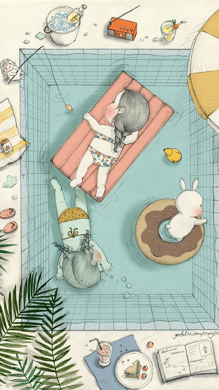 少女与兔子插画,兔子手绘创意插画