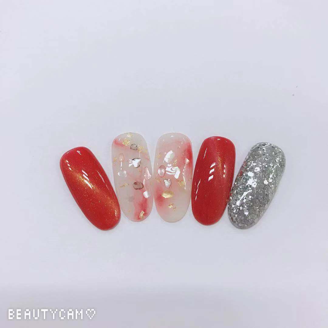 美甲款式推荐晕染美甲,渐变晕染金箔贝壳珍珠美甲黑白