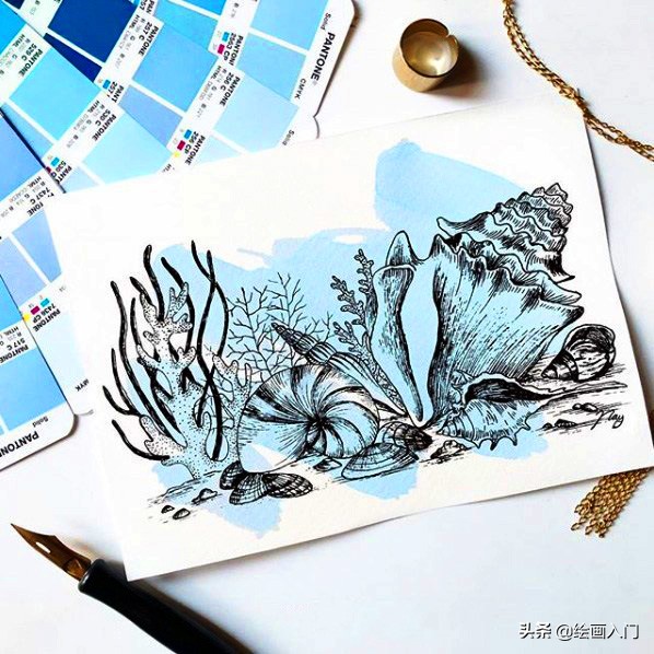 夏日海洋水彩画,夏日水彩颜料画简单风景画