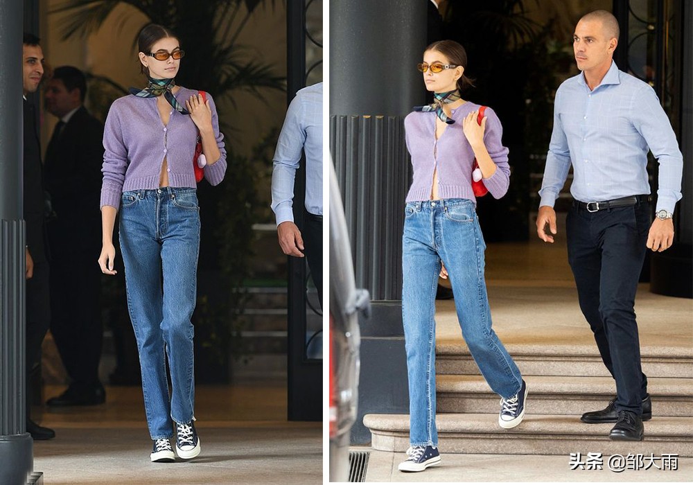 kaia匡威鞋街拍,黑色匡威黑色裤子穿搭