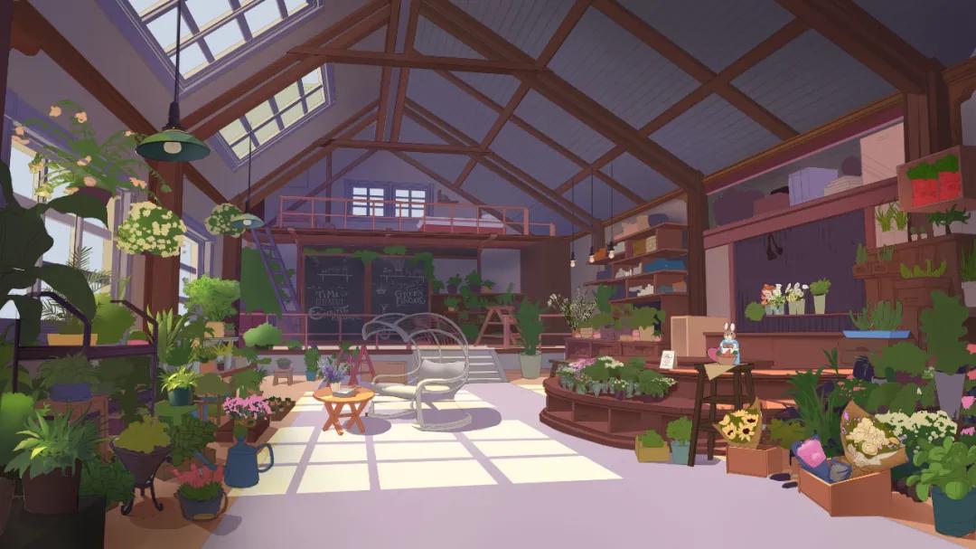 速写手绘花店场景,ins风花店过年店内布置场景