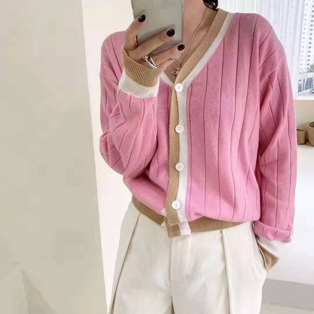韩版针织衫v领打底中长款,洋气时髦打底衫v领连帽开衫
