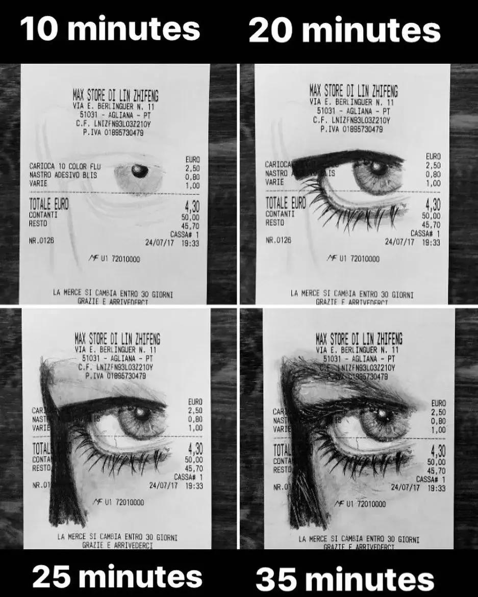 学渣购物小票画画,97年画画天才