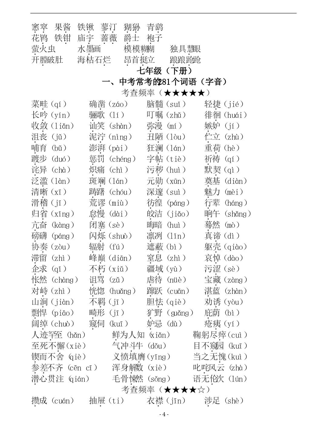 初中语文七八九年级易错字词汇总