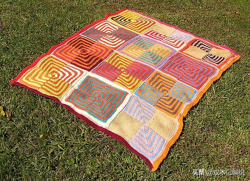 棒针编织漂亮的方块毯子,编织毯子棒针花样左右交叉