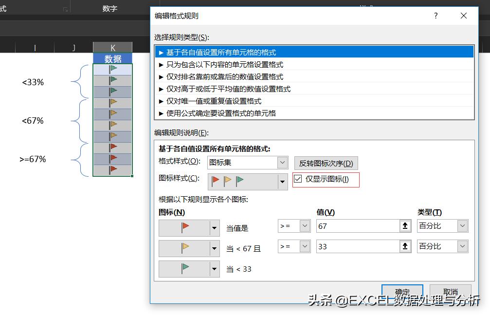 excel条件格式大于或等于填充颜色,条件格式图标自动变色设置