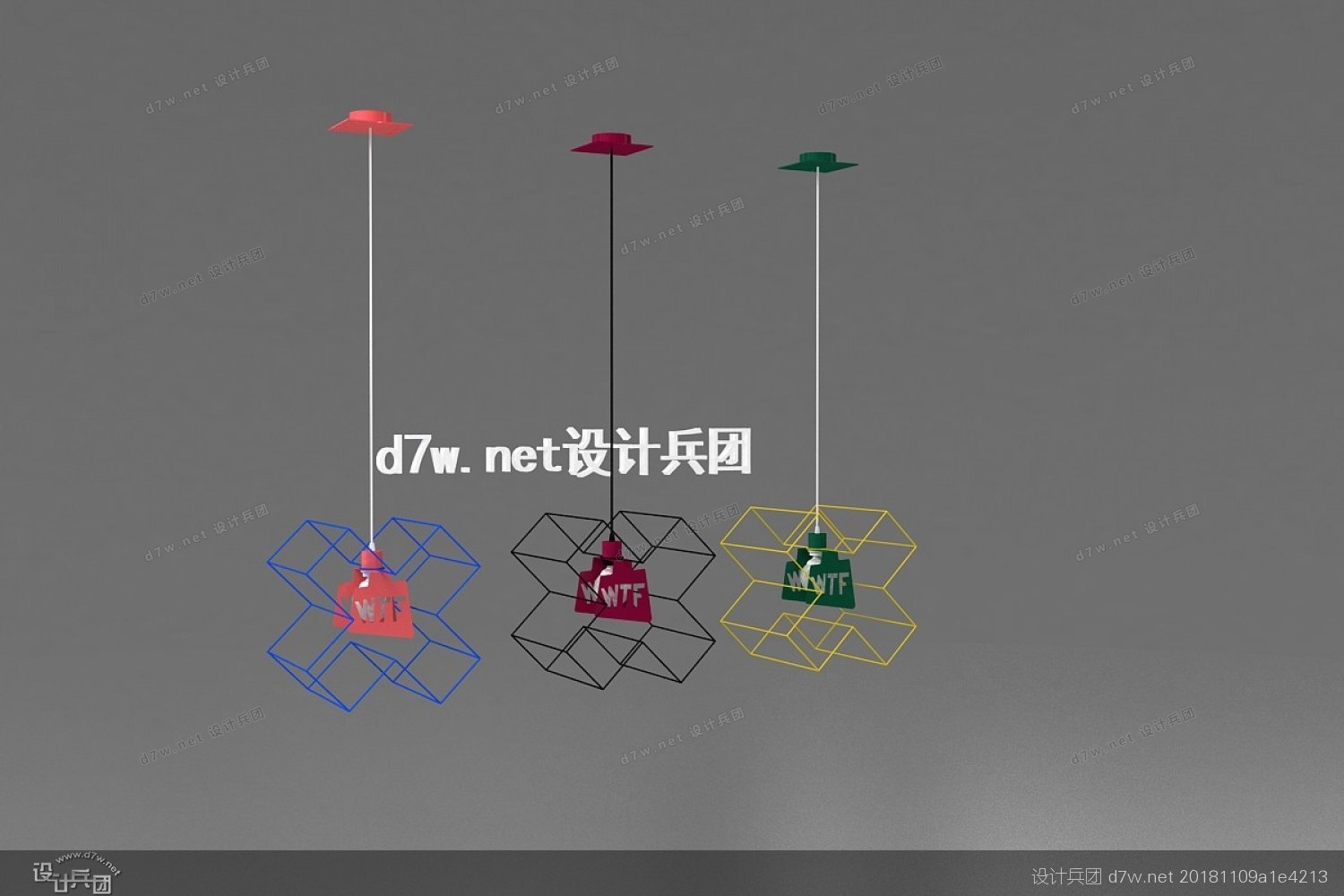 中式镂空格栅吊灯3d模型,单头小吊灯效果图