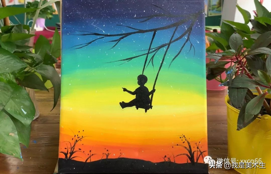 怎么画荡秋千视频儿童,油画天空简单画法