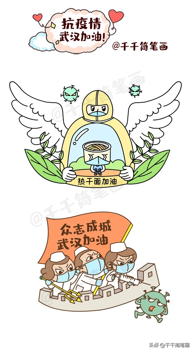 简笔画冠状病毒儿童画,抗击新型冠状病毒手绘画儿童黑白