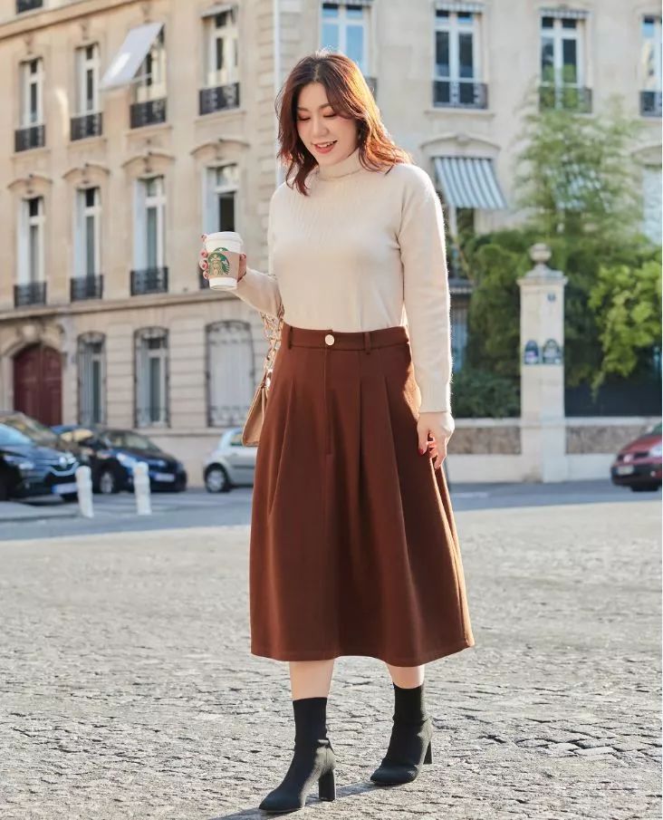 120斤158cm胖mm穿搭裙子,120斤160微胖女生秋装毛衣穿搭