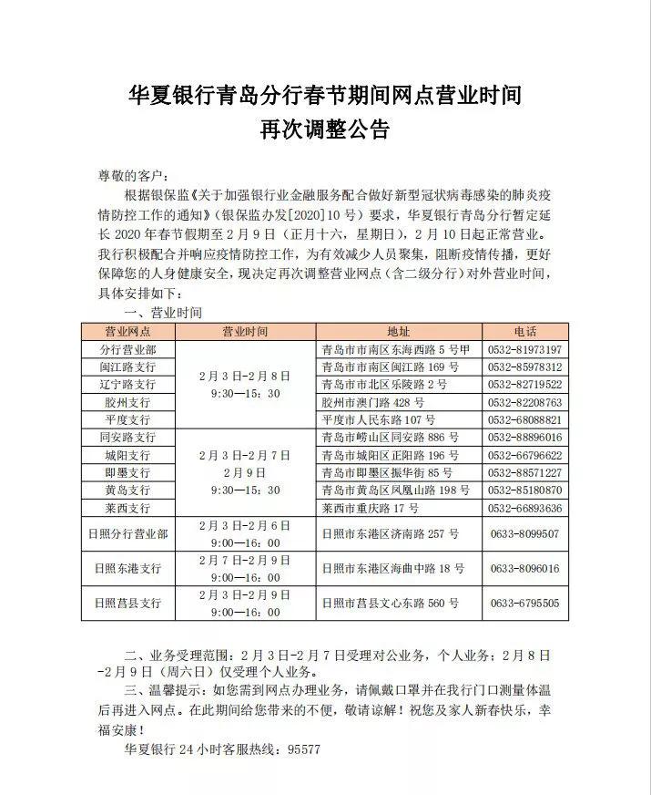 青岛银行各网点营业时间,青岛各家银行年后开门时间