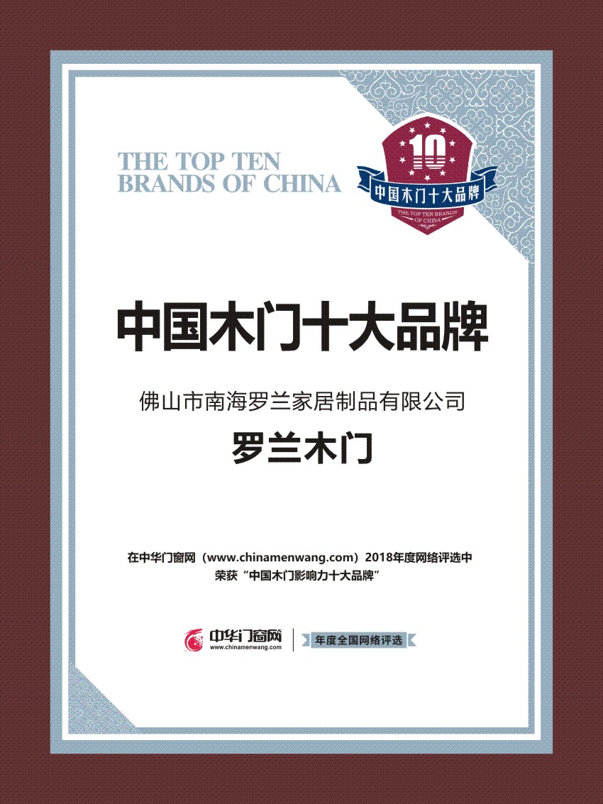 用实力说话罗兰木门荣获中国木门影响力十大品牌
