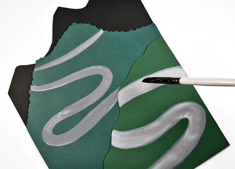 山路十八弯幼儿园颜料绘画图片,七拐八弯的山路怎么画