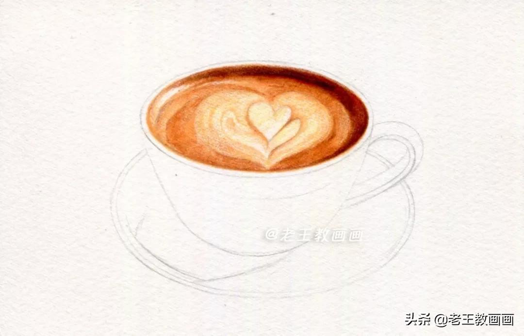 用水溶彩铅画一幅画,画拿铁咖啡彩铅有难度