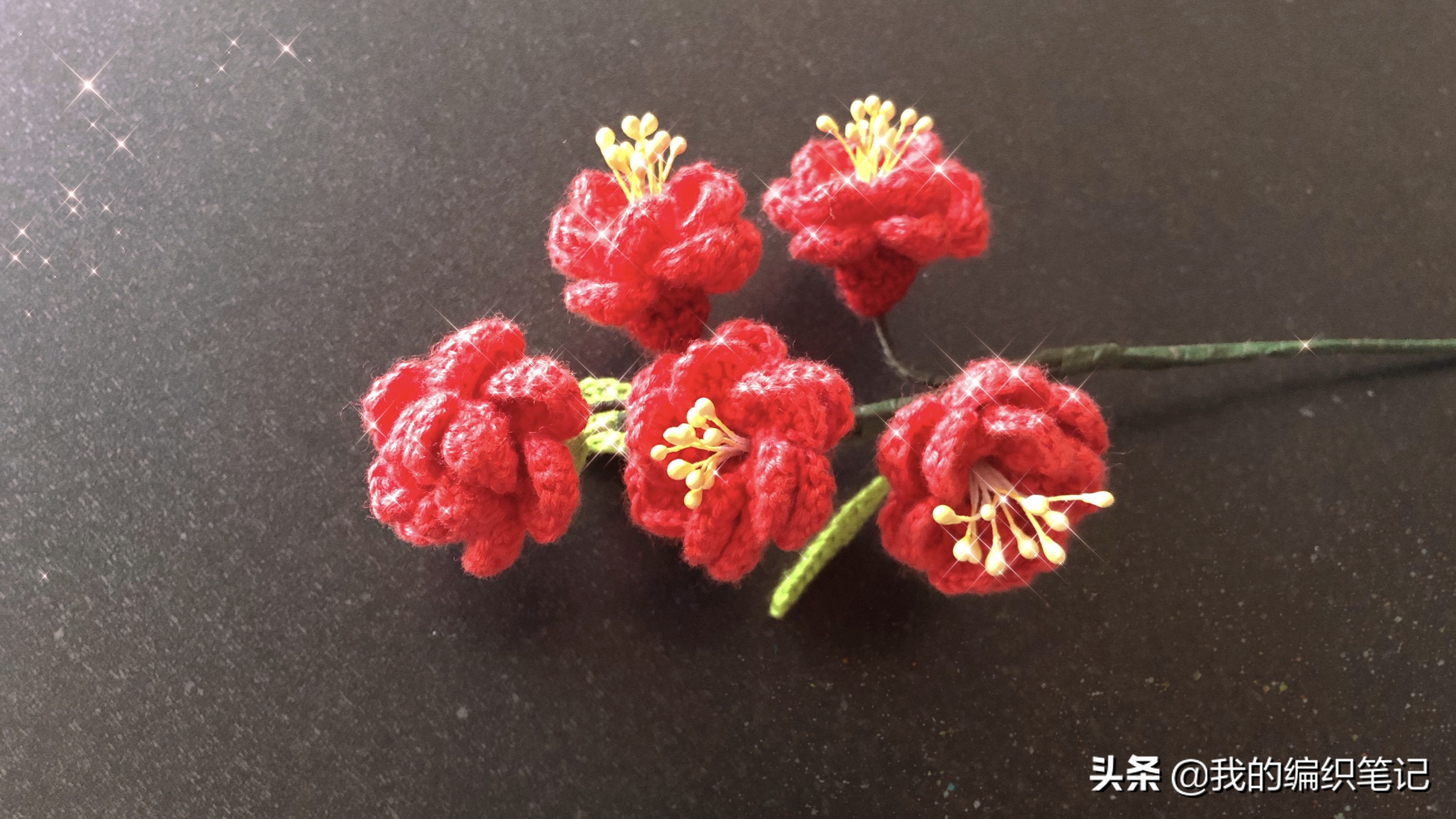 毛线钩针编织梅花视频,钩针梅花花束