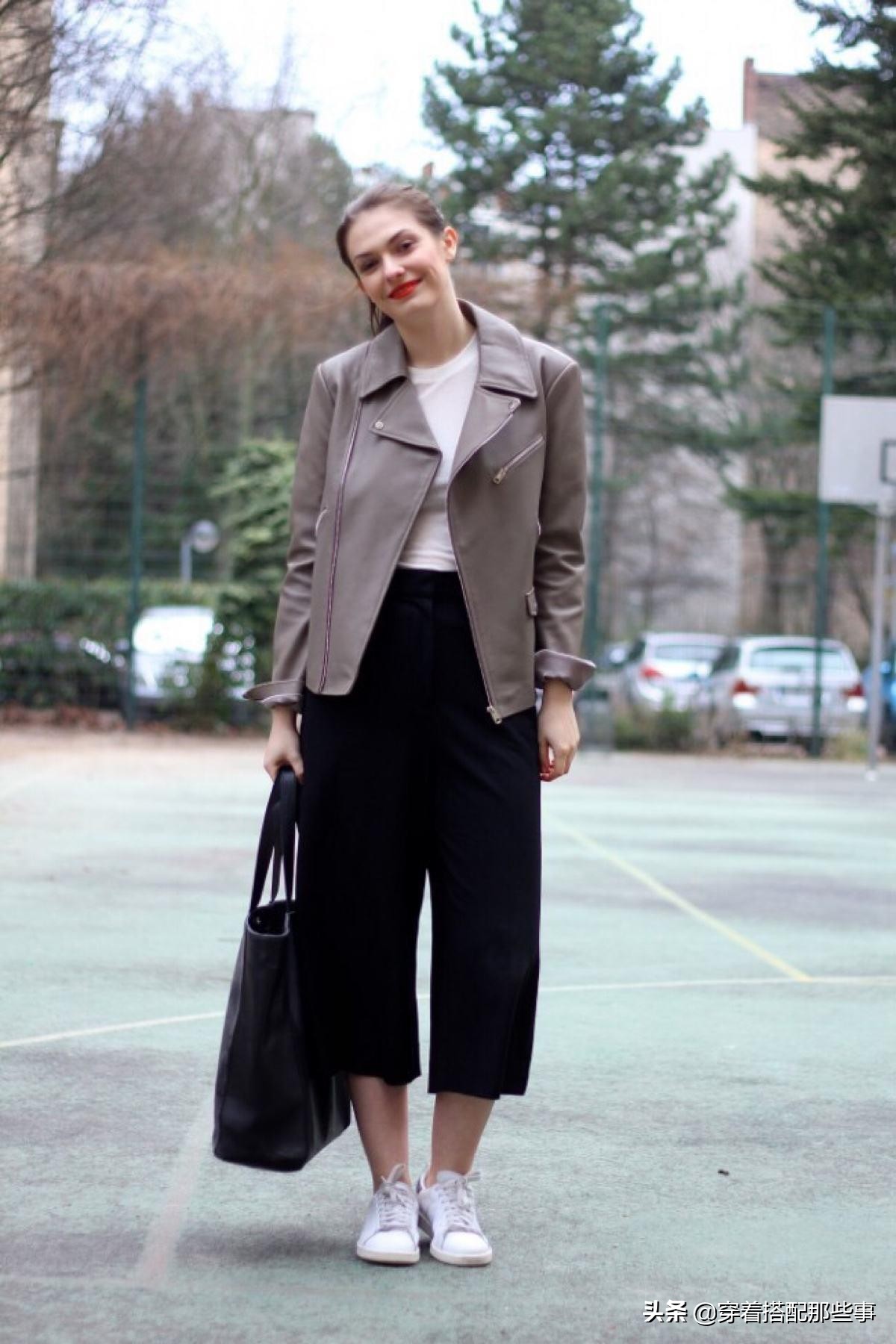 一条窄版阔腿裤,毛呢阔腿裤拯救不完美的腿型