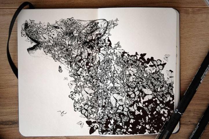 针管笔画向日葵,针管笔画100幅欣赏